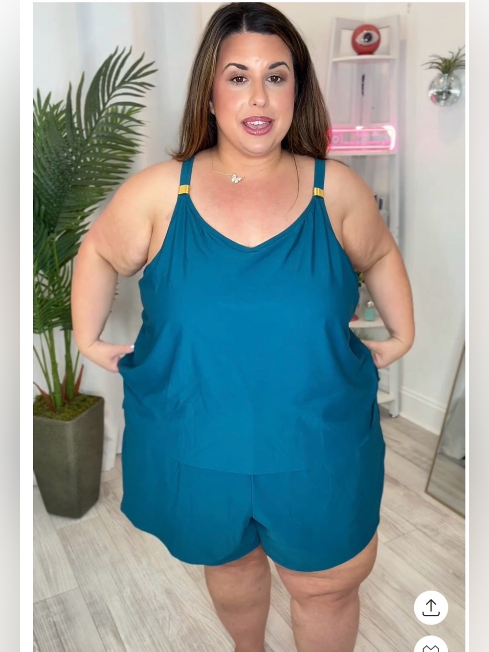 Plus Size Teal Swim Romper